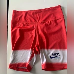 Nike Women’s Dri Fit Red White bike shorts softball L running tie dye patriotic